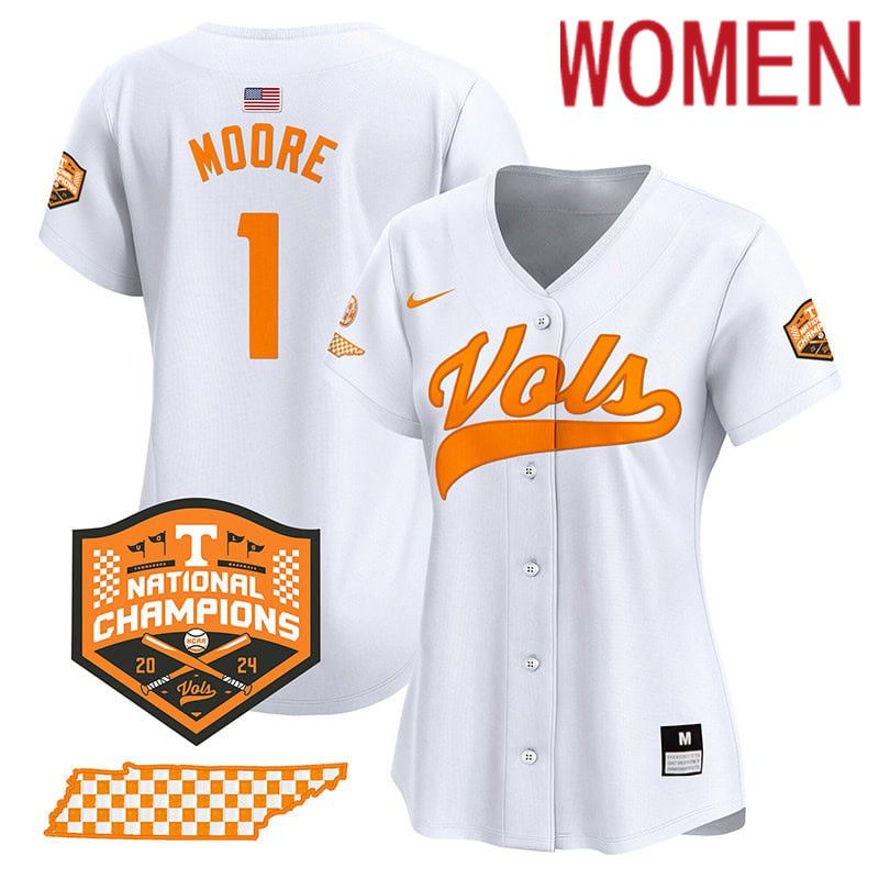 Women Tennessee Volunteers #1 Moore White 2024 Nike Champions Vapor Premier Limited NCAA Jersey->women nfl jersey->Women Jersey
